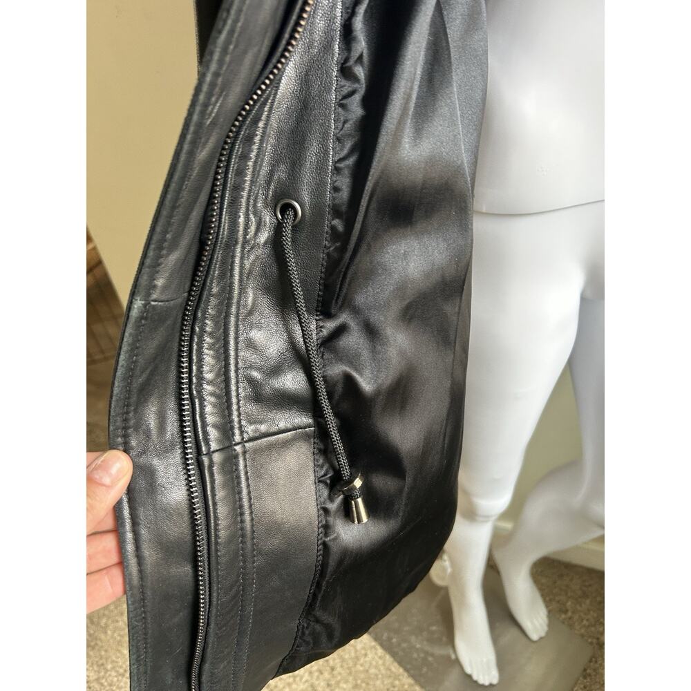 Vintage Worthington Lambskin Leather Parka Women M Raccoon Fur Hood Black Y2K - Picture 10 of 16